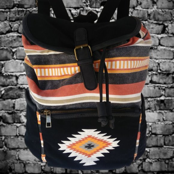 AZTEC type or SOUTHWEST SOUTHWESTERN BACKPACK black western goth bag - Picture 1 of 16